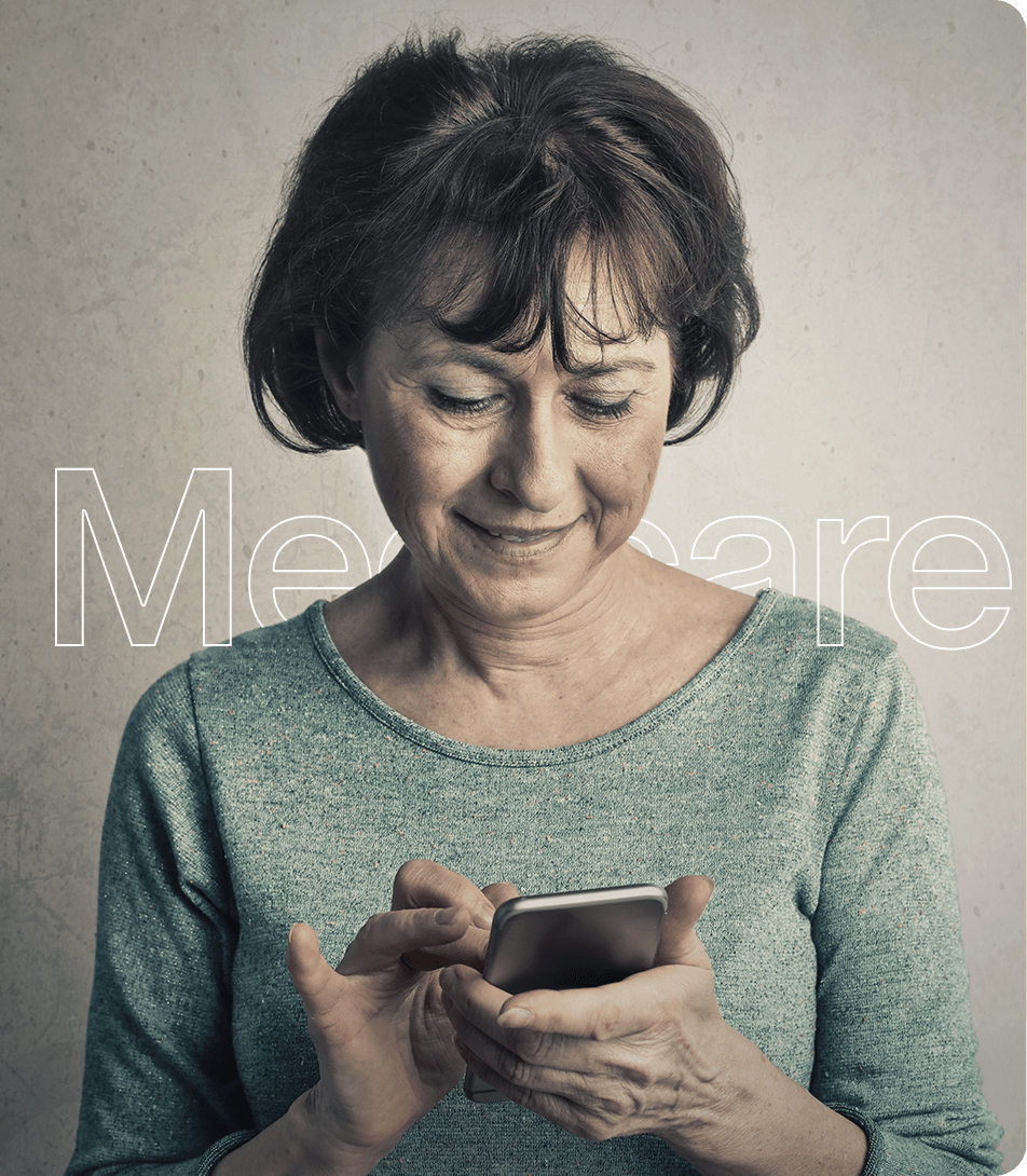 A woman looking at her phone to determine which Medicare plan is right for her